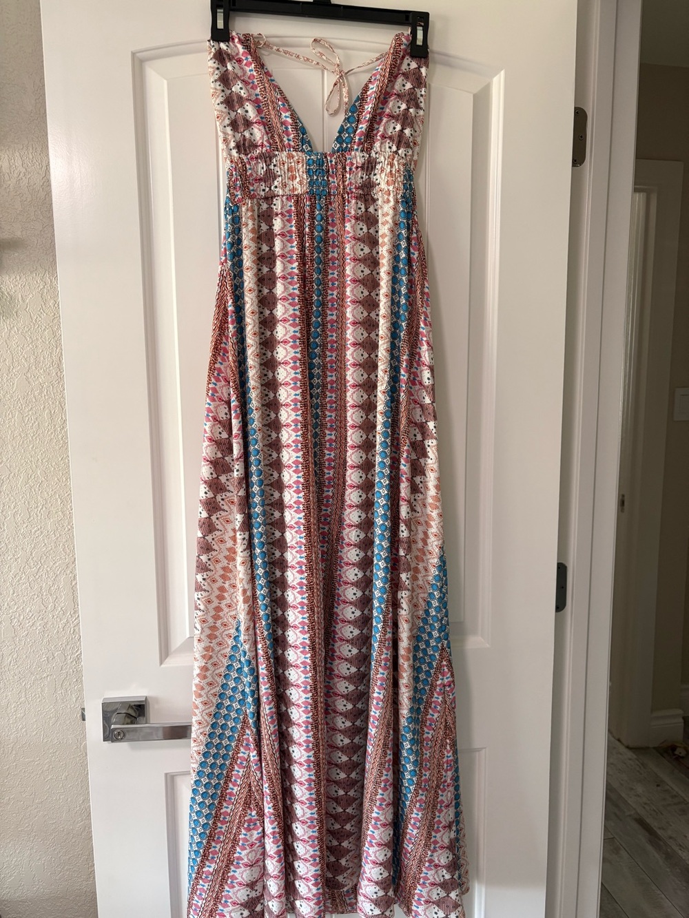 Lulu's Multi-Stripe Boho Maxi Dress in Blue, Pink, Cream